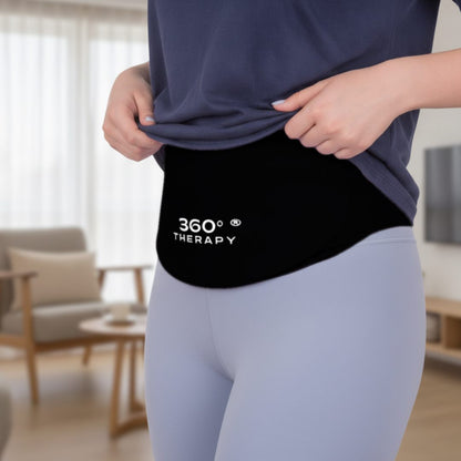 Uso de compresa lumbar y abdominal negra 360º THERAPY