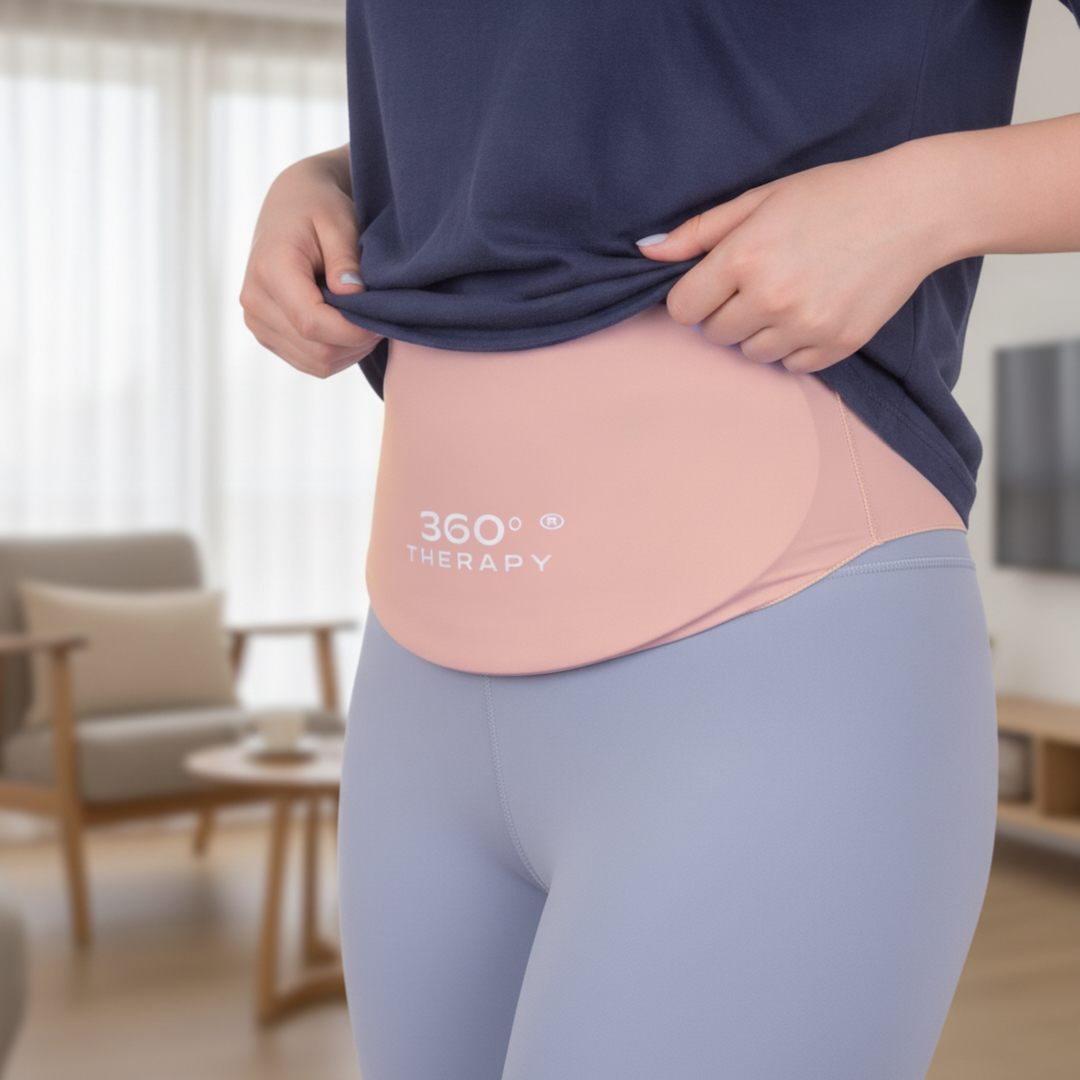 Uso de compresa lumbar y abdominal rosada 360º THERAPY